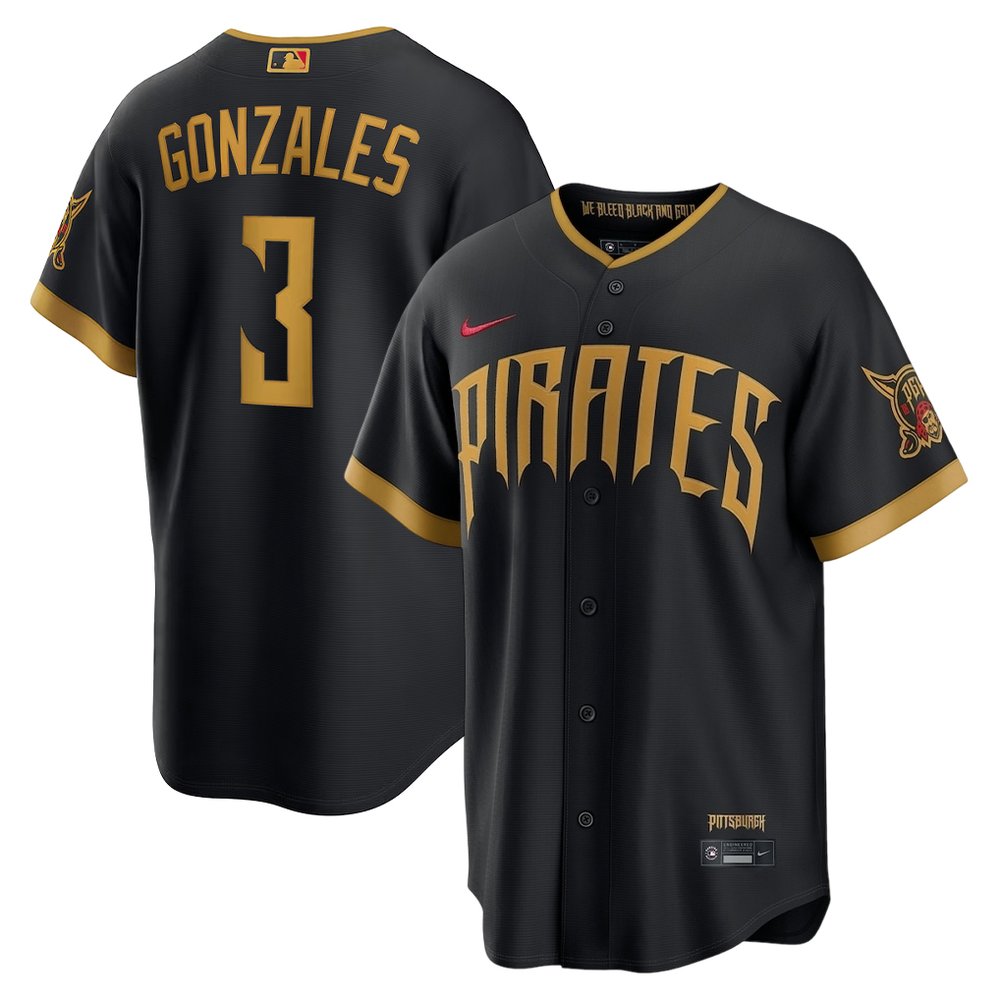Men's Pittsburgh Pirates #3 Nick Gonzales Black 2026 City Connect Stitched Jersey Men's Pittsburgh Pirates #3 Nick Gonzales Black 2026 City Connect Stitched Jersey