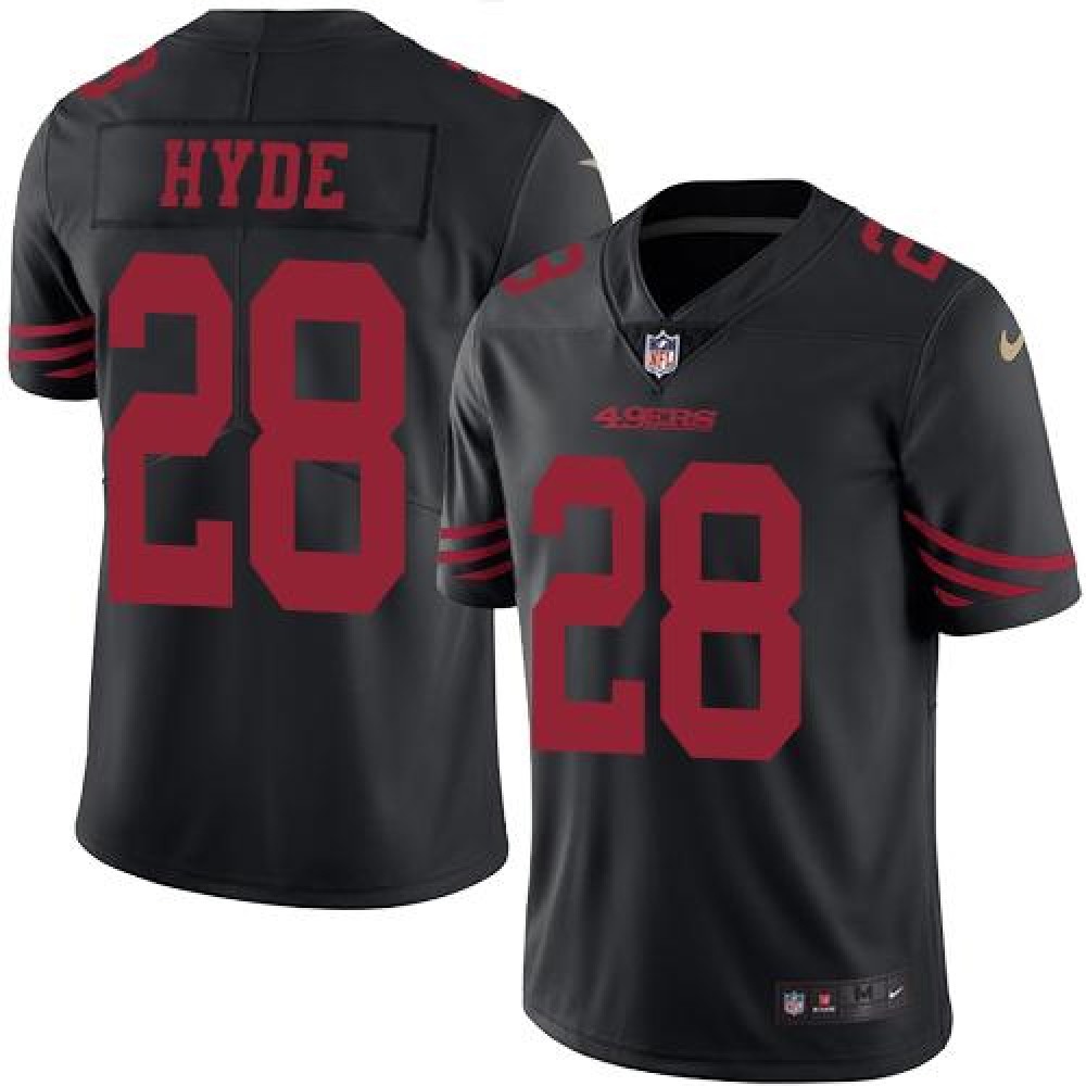 49ers #28 Carlos Hyde Black Youth Stitched NFL Limited Rush Jersey