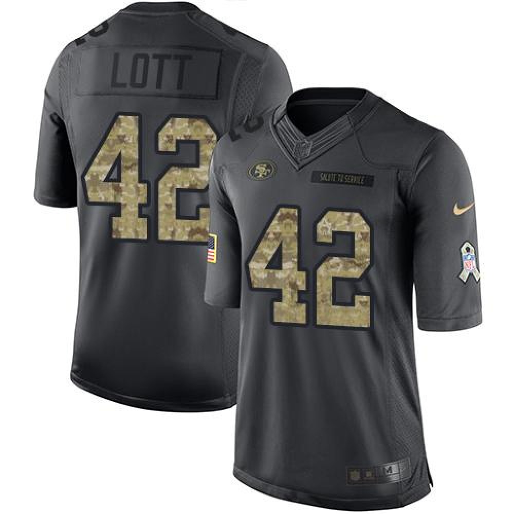 49ers #42 Ronnie Lott Black Youth Stitched NFL Limited 2016 Salute to Service Jersey