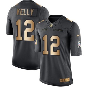 Bills #12 Jim Kelly Black Men's Stitched NFL Limited Gold Salute To Service Jersey Bills #12 Jim Kelly Black Men's Stitched NFL Limited Gold Salute To Service Jersey