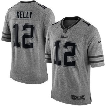 Bills #12 Jim Kelly Gray Men's Stitched NFL Limited Gridiron Gray Jersey Bills #12 Jim Kelly Gray Men's Stitched NFL Limited Gridiron Gray Jersey