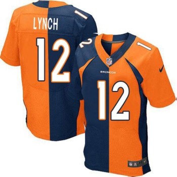 Broncos #12 Paxton Lynch Orange/Navy Blue Men's Stitched NFL Elite Split Jersey