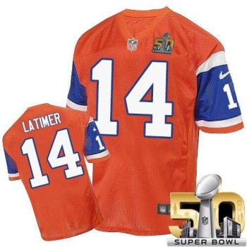 Broncos #14 Cody Latimer Orange Throwback Super Bowl 50 Men's Stitched NFL Elite Jersey