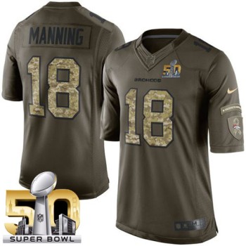 Broncos #18 Peyton Manning Green Super Bowl 50 Men's Stitched NFL Limited Salute To Service Jersey