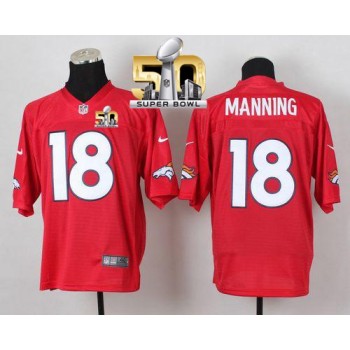 Broncos #18 Peyton Manning Red Super Bowl 50 Men's Stitched NFL Elite QB Practice Jersey