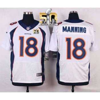 Broncos #18 Peyton Manning White Super Bowl 50 Men's Stitched NFL New Elite Jersey