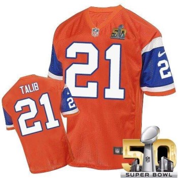 Broncos #21 Aqib Talib Orange Throwback Super Bowl 50 Men's Stitched NFL Elite Jersey