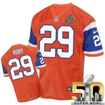 Broncos #29 Bradley Roby Orange Throwback Super Bowl 50 Men's Stitched NFL Elite Jersey