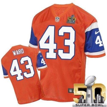 Broncos #43 T.J. Ward Orange Throwback Super Bowl 50 Men's Stitched NFL Elite Jersey
