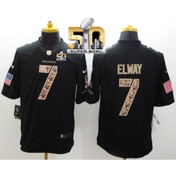 Broncos #7 John Elway Black Super Bowl 50 Men's Stitched NFL Limited Salute to Service Jersey