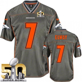Broncos #7 John Elway Grey Super Bowl 50 Men's Stitched NFL Elite Vapor Jersey