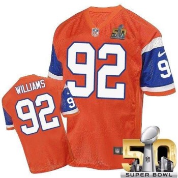 Broncos #92 Sylvester Williams Orange Throwback Super Bowl 50 Men's Stitched NFL Elite Jersey