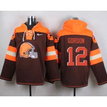 Browns #12 Josh Gordon Brown Player Pullover NFL Hoodie Browns #12 Josh Gordon Brown Player Pullover NFL Hoodie