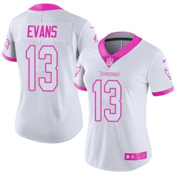 Buccaneers #13 Mike Evans White/Pink Women's Stitched NFL Limited Rush Fashion Jersey