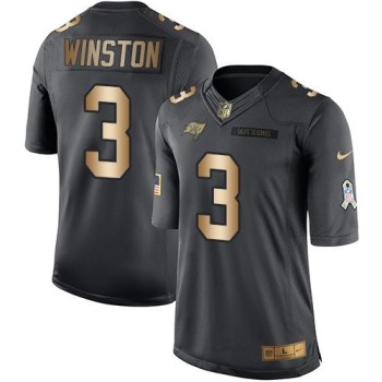 Buccaneers #3 Jameis Winston Black Men's Stitched NFL Limited Gold Salute To Service Jersey