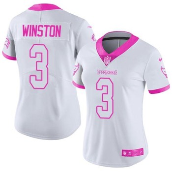 Buccaneers #3 Jameis Winston White/Pink Women's Stitched NFL Limited Rush Fashion Jersey