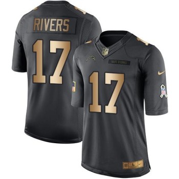 Chargers #17 Philip Rivers Black Men's Stitched NFL Limited Gold Salute To Service Jersey Chargers #17 Philip Rivers Black Men's Stitched NFL Limited Gold Salute To Service Jersey