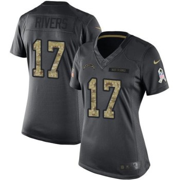 Chargers #17 Philip Rivers Black Women's Stitched NFL Limited 2016 Salute to Service Jersey Chargers #17 Philip Rivers Black Women's Stitched NFL Limited 2016 Salute to Service Jersey