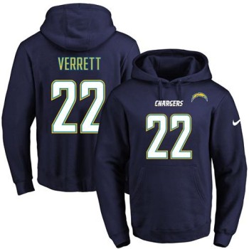 Chargers #22 Jason Verrett Navy Blue Name & Number Pullover NFL Hoodie