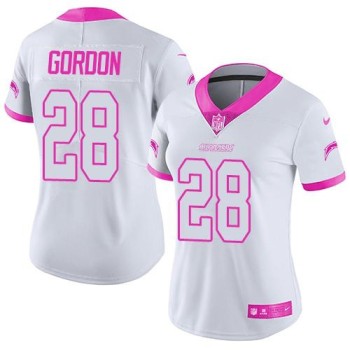 Chargers #28 Melvin Gordon White/Pink Women's Stitched NFL Limited Rush Fashion Jersey Chargers #28 Melvin Gordon White/Pink Women's Stitched NFL Limited Rush Fashion Jersey