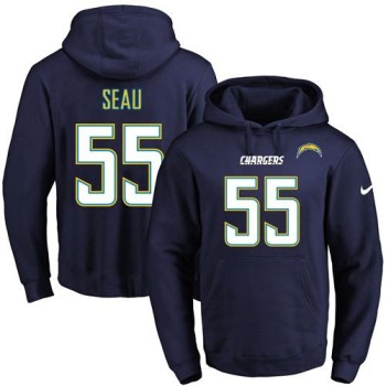 Chargers #55 Junior Seau Navy Blue Name & Number Pullover NFL Hoodie Chargers #55 Junior Seau Navy Blue Name & Number Pullover NFL Hoodie