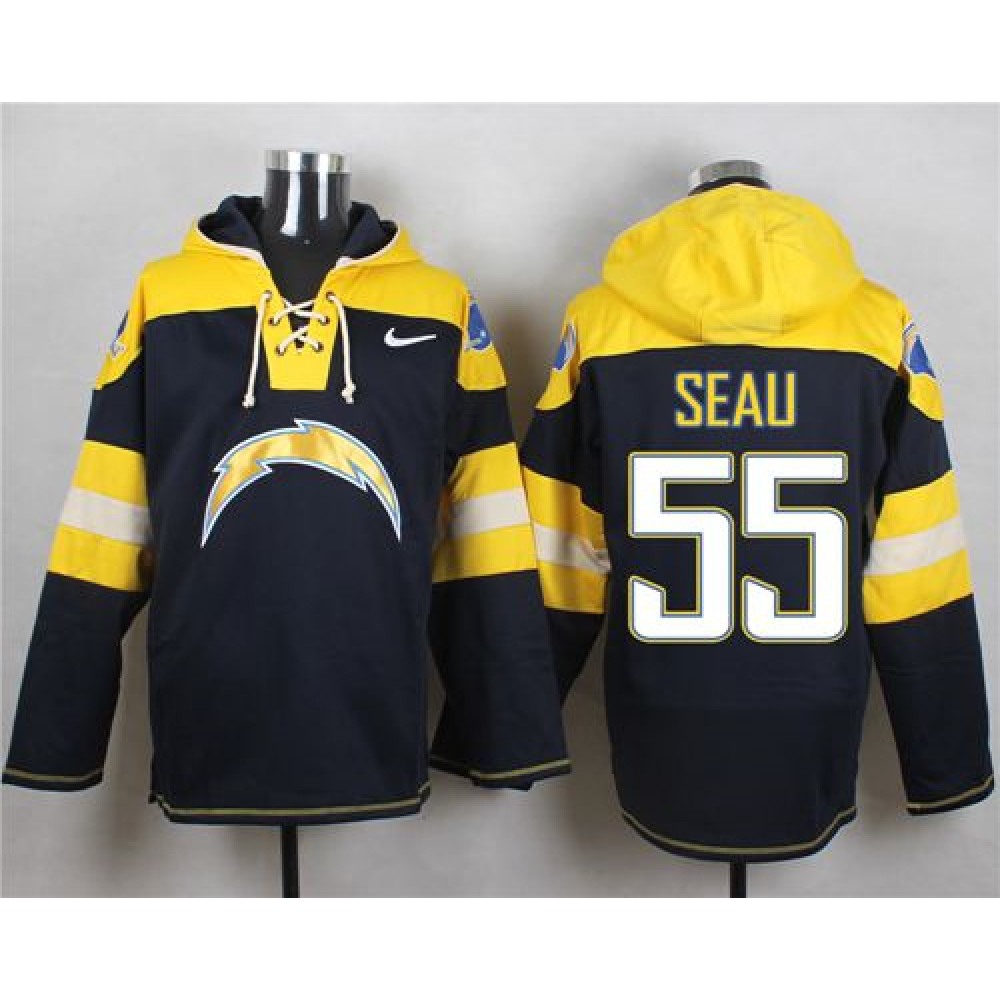Chargers #55 Junior Seau Navy Blue Player Pullover NFL Hoodie
