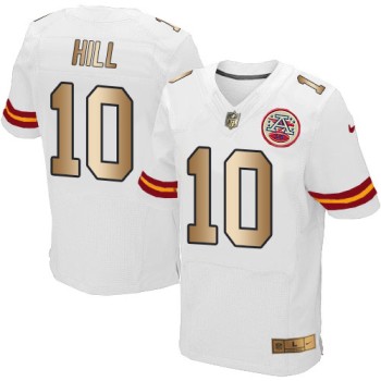 Chiefs #10 Tyreek Hill White Men's Stitched NFL Elite Gold Jersey Chiefs #10 Tyreek Hill White Men's Stitched NFL Elite Gold Jersey