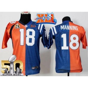 Colts #18 Peyton Manning Orange/Blue Super Bowl XLI & Super Bowl 50 Youth Stitched NFL Elite Split Broncos Jersey Colts #18 Peyton Manning Orange/Blue Super Bowl XLI & Super Bowl 50 Youth Stitched NFL Elite Split Broncos Jersey