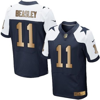 Cowboys #11 Cole Beasley Navy Blue Thanksgiving Throwback Men's Stitched NFL Elite Gold Jersey