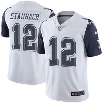 Cowboys #12 Roger Staubach White Youth Stitched NFL Limited Rush Jersey