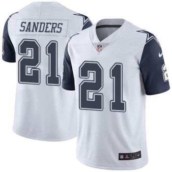 Cowboys #21 Deion Sanders White Men's Stitched NFL Limited Rush Jersey