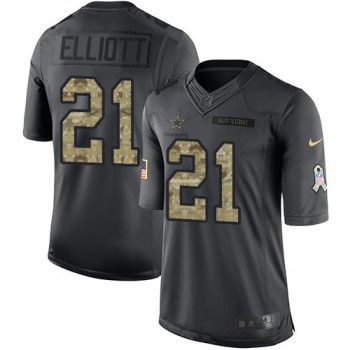 Cowboys #21 Ezekiel Elliott Black Youth Stitched NFL Limited 2016 Salute to Service Jersey