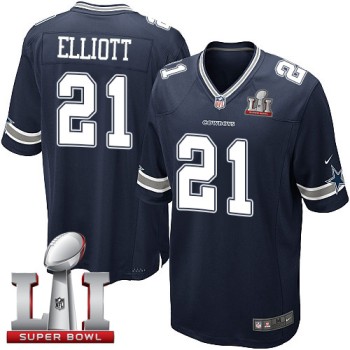 Cowboys #21 Ezekiel Elliott Navy Blue Team Color Youth Stitched NFL Super Bowl LI 51 Elite Jersey