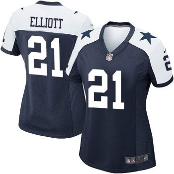 Cowboys #21 Ezekiel Elliott Navy Blue Thanksgiving Women's Stitched NFL Throwback Jersey Cowboys #21 Ezekiel Elliott Navy Blue Thanksgiving Women's Stitched NFL Throwback Jersey