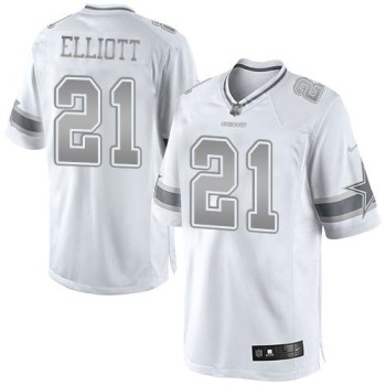 Cowboys #21 Ezekiel Elliott White Men's Stitched NFL Limited Platinum Jersey