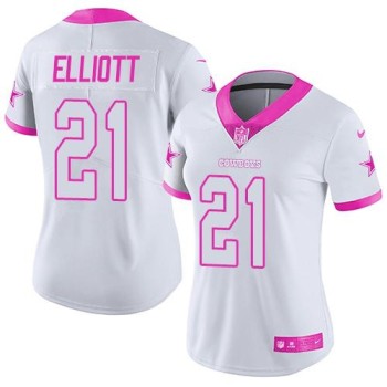 Cowboys #21 Ezekiel Elliott White/Pink Women's Stitched NFL Limited Rush Fashion Jersey Cowboys #21 Ezekiel Elliott White/Pink Women's Stitched NFL Limited Rush Fashion Jersey