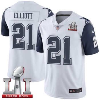 Cowboys #21 Ezekiel Elliott White Youth Stitched NFL Super Bowl LI 51 Limited Rush Jersey