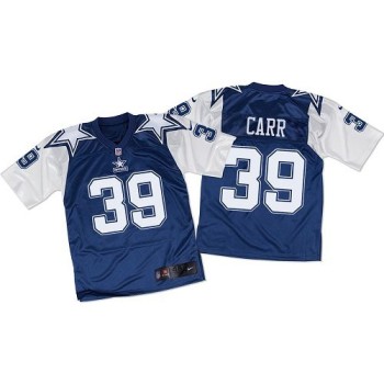 Cowboys #39 Brandon Carr Navy Blue/White Throwback Men's Stitched NFL Elite Jersey