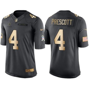 Cowboys #4 Dak Prescott Black Men's Stitched NFL Limited Gold Salute To Service Jersey Cowboys #4 Dak Prescott Black Men's Stitched NFL Limited Gold Salute To Service Jersey