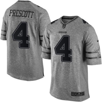 Cowboys #4 Dak Prescott Gray Men's Stitched NFL Limited Gridiron Gray Jersey Cowboys #4 Dak Prescott Gray Men's Stitched NFL Limited Gridiron Gray Jersey