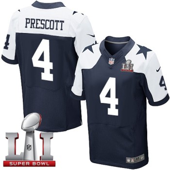 Cowboys #4 Dak Prescott Navy Blue Thanksgiving Men's Stitched NFL Super Bowl LI 51 Throwback Elite Jersey