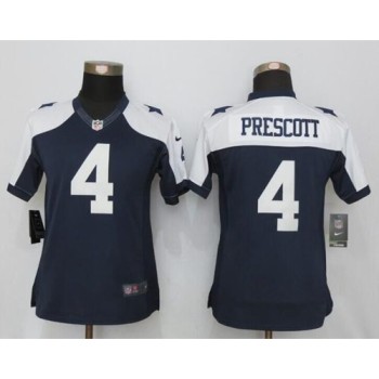 Cowboys #4 Dak Prescott Navy Blue Thanksgiving Throwback Women's Stitched NFL Limited Jersey Cowboys #4 Dak Prescott Navy Blue Thanksgiving Throwback Women's Stitched NFL Limited Jersey