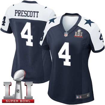 Cowboys #4 Dak Prescott Navy Blue Thanksgiving Throwback Women's Stitched NFL Super Bowl LI 51 Elite Jersey Cowboys #4 Dak Prescott Navy Blue Thanksgiving Throwback Women's Stitched NFL Super Bowl LI 51 Elite Jersey
