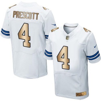 Cowboys #4 Dak Prescott White Men's Stitched NFL Elite Gold Jersey Cowboys #4 Dak Prescott White Men's Stitched NFL Elite Gold Jersey