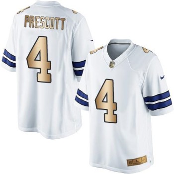Cowboys #4 Dak Prescott White Men's Stitched NFL Limited Gold Jersey Cowboys #4 Dak Prescott White Men's Stitched NFL Limited Gold Jersey