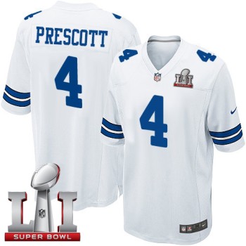 Cowboys #4 Dak Prescott White Youth Stitched NFL Super Bowl LI 51 Elite Jersey
