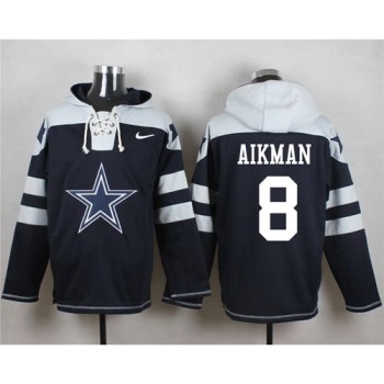 Cowboys #8 Troy Aikman Navy Blue Player Pullover NFL Hoodie
