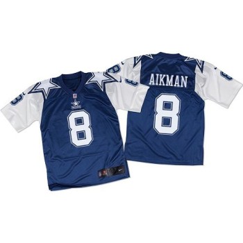 Cowboys #8 Troy Aikman Navy Blue/White Throwback Men's Stitched NFL Elite Jersey