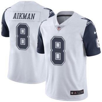 Cowboys #8 Troy Aikman White Men's Stitched NFL Limited Rush Jersey