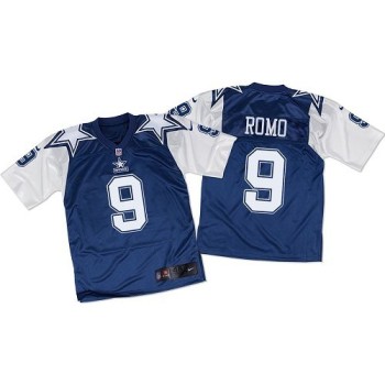 Cowboys #9 Tony Romo Navy Blue/White Throwback Men's Stitched NFL Elite Jersey